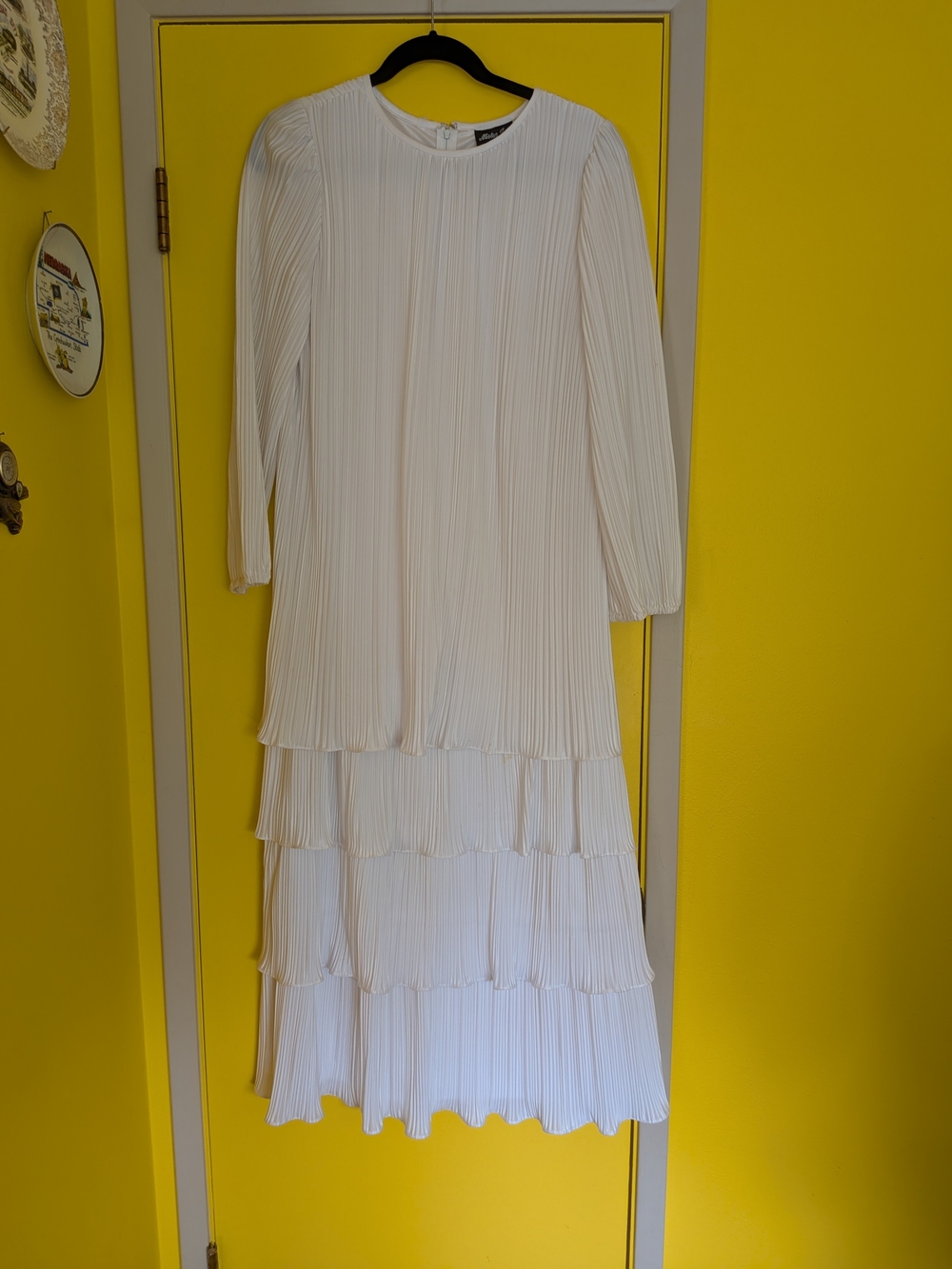 Vintage 80s Mister Jay White Knife Pleated Floor Length Gown